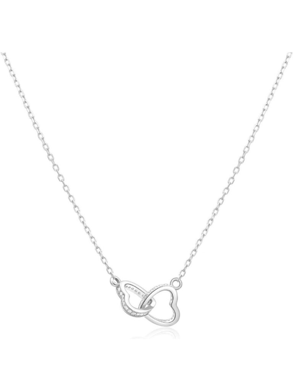Dainty Sterling Silver Interlocking Heart Necklace with Cubic Zirconia Pendant